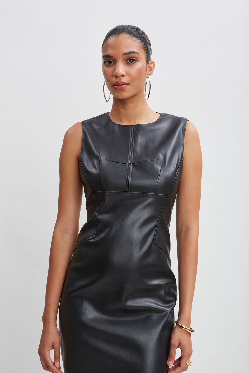 Vegan Leather Side Panel Dress