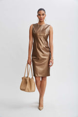 Metallic Vegan Leather Side Panel Dress