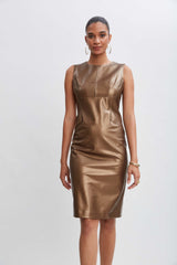 Metallic Vegan Leather Panel Dress