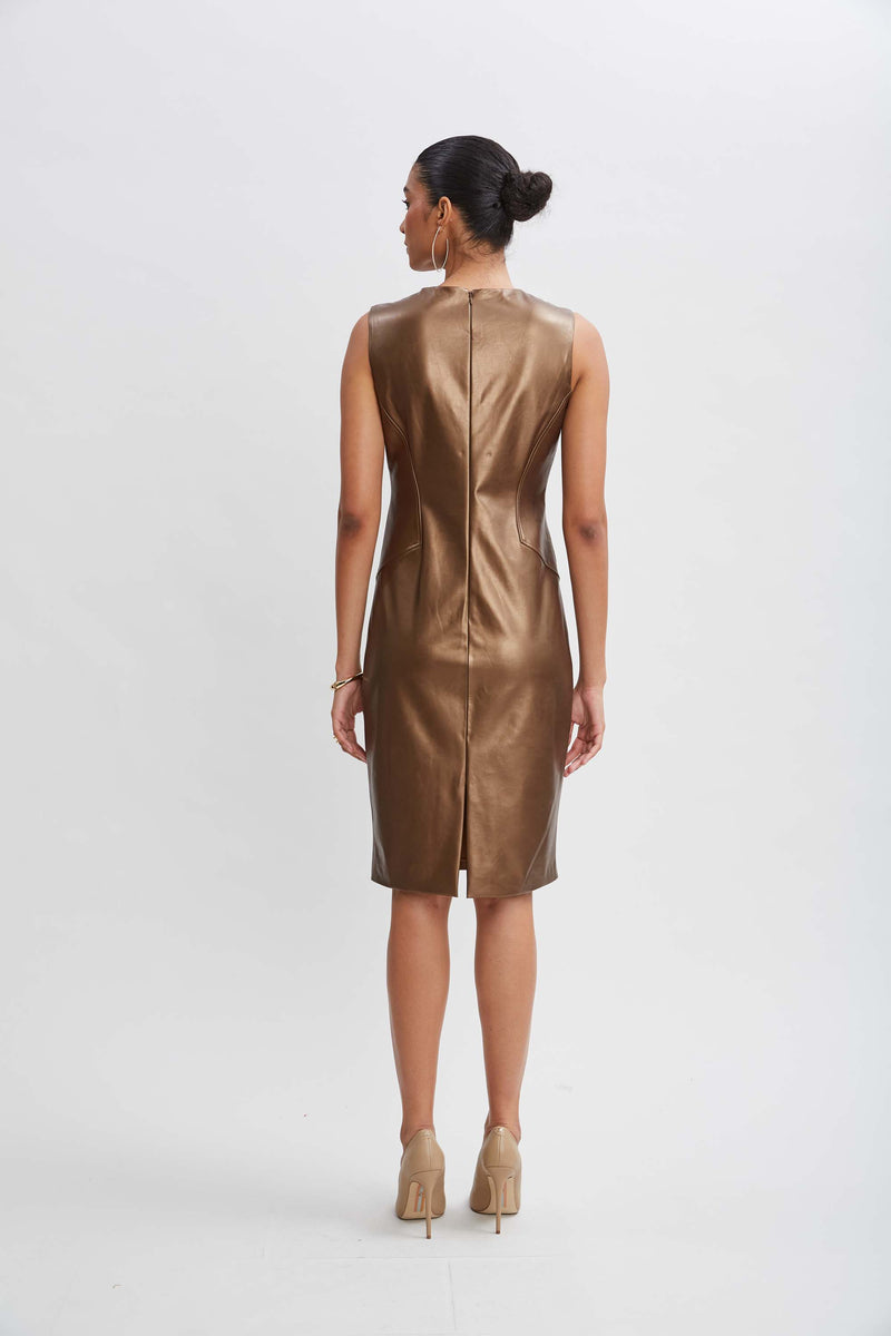 Metallic Vegan Leather Side Panel Dress