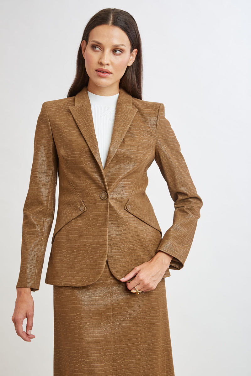 Croco Embossed Vegan Leather Panel Blazer