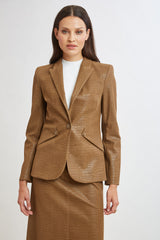 Croco Embossed Vegan Leather Panel Blazer