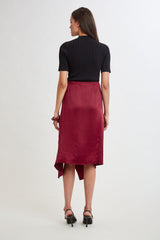 Asymmetric Hem Satin Midi Skirt