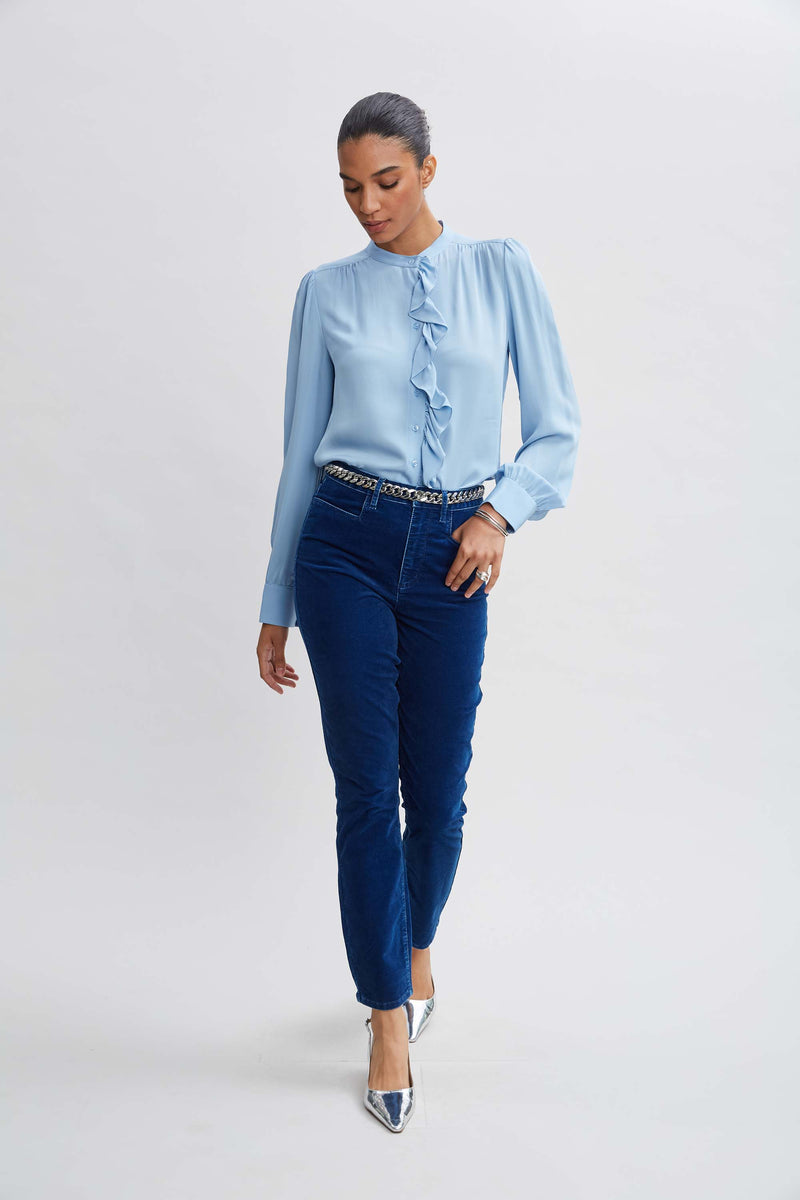 Silk Ruffle Button Down Shirt