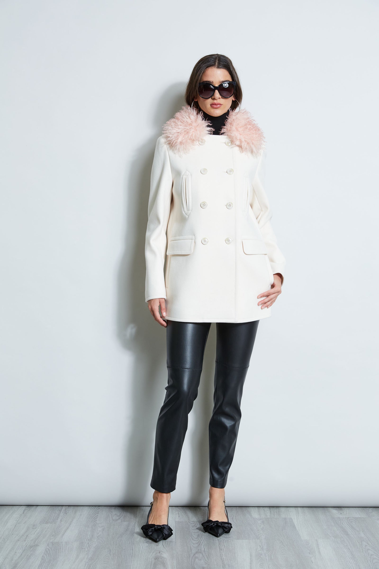 Faux Fur Collar Peacoat Elie Tahari