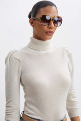 Ruched Sleeve Cashmere Wool Sweater