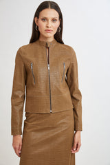 Croco Embossed Vegan Leather Motto Jacket