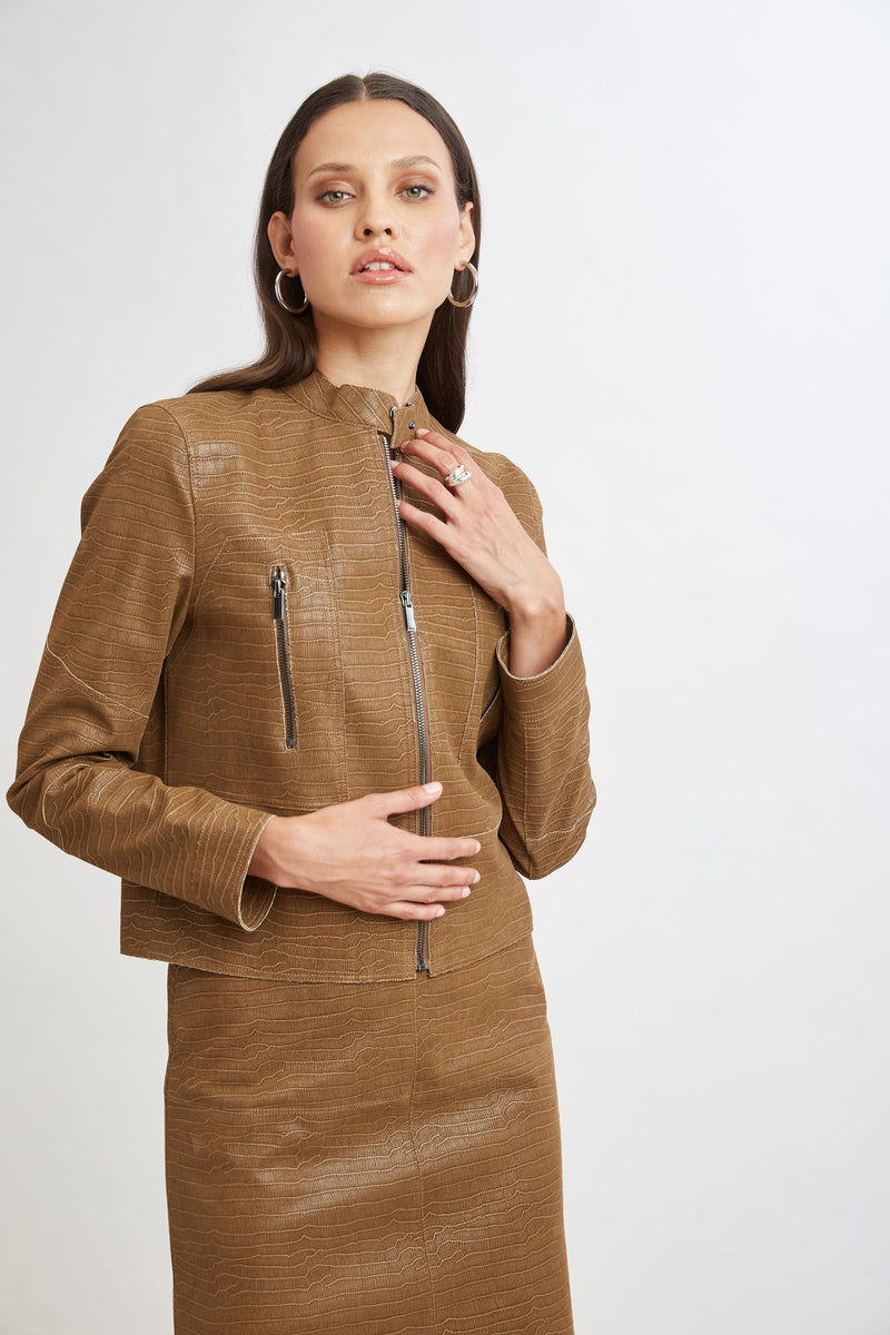 Croco Embossed Vegan Leather Motto Jacket