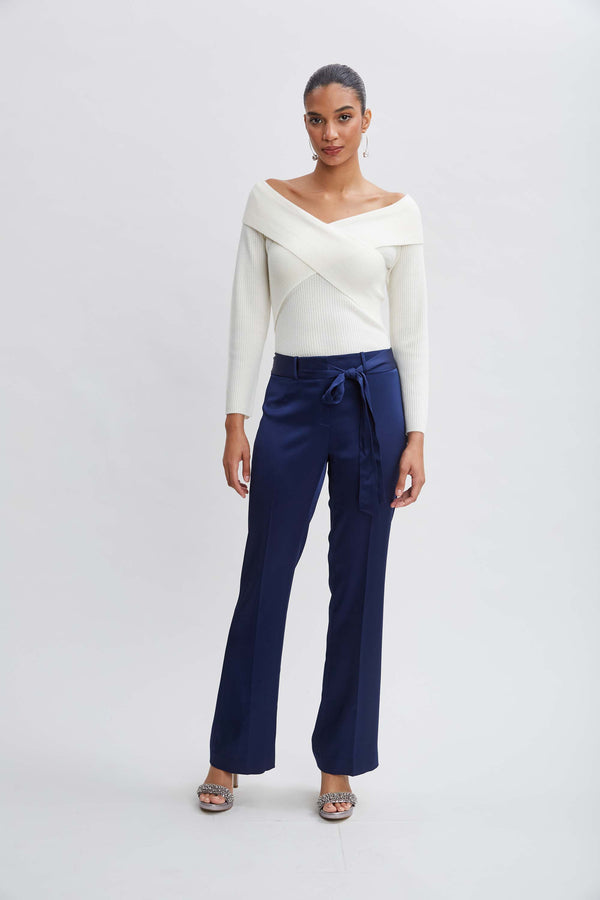 Satin Fit & Flare Sash Pant