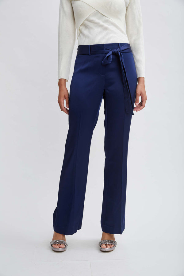 Satin Fit & Flare Sash Pant