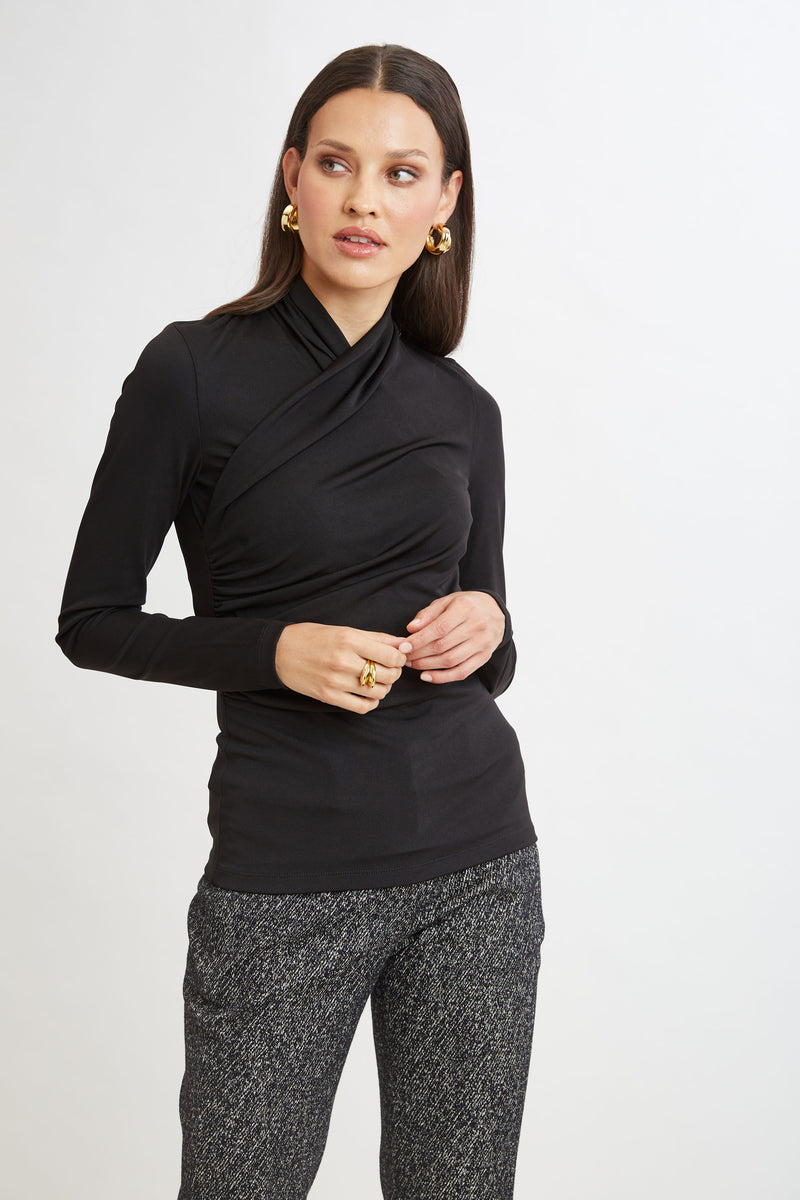 Long Sleeve Ruched Draped Knit