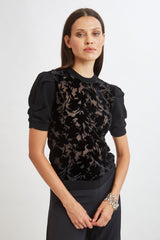 Burnout Velvet Short Sleeve Sweater