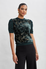 Burnout Velvet Short Sleeve Sweater