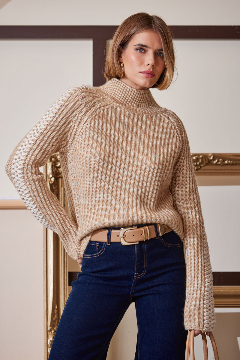 Elie Tahari Whipstitch Cotton Wool Sweater