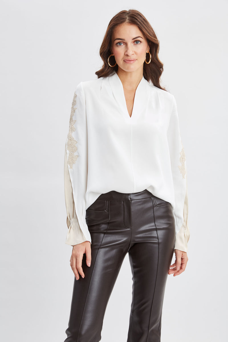 Lace Sleeve Silk Shirt