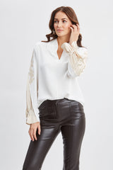 Lace Sleeve Silk Shirt