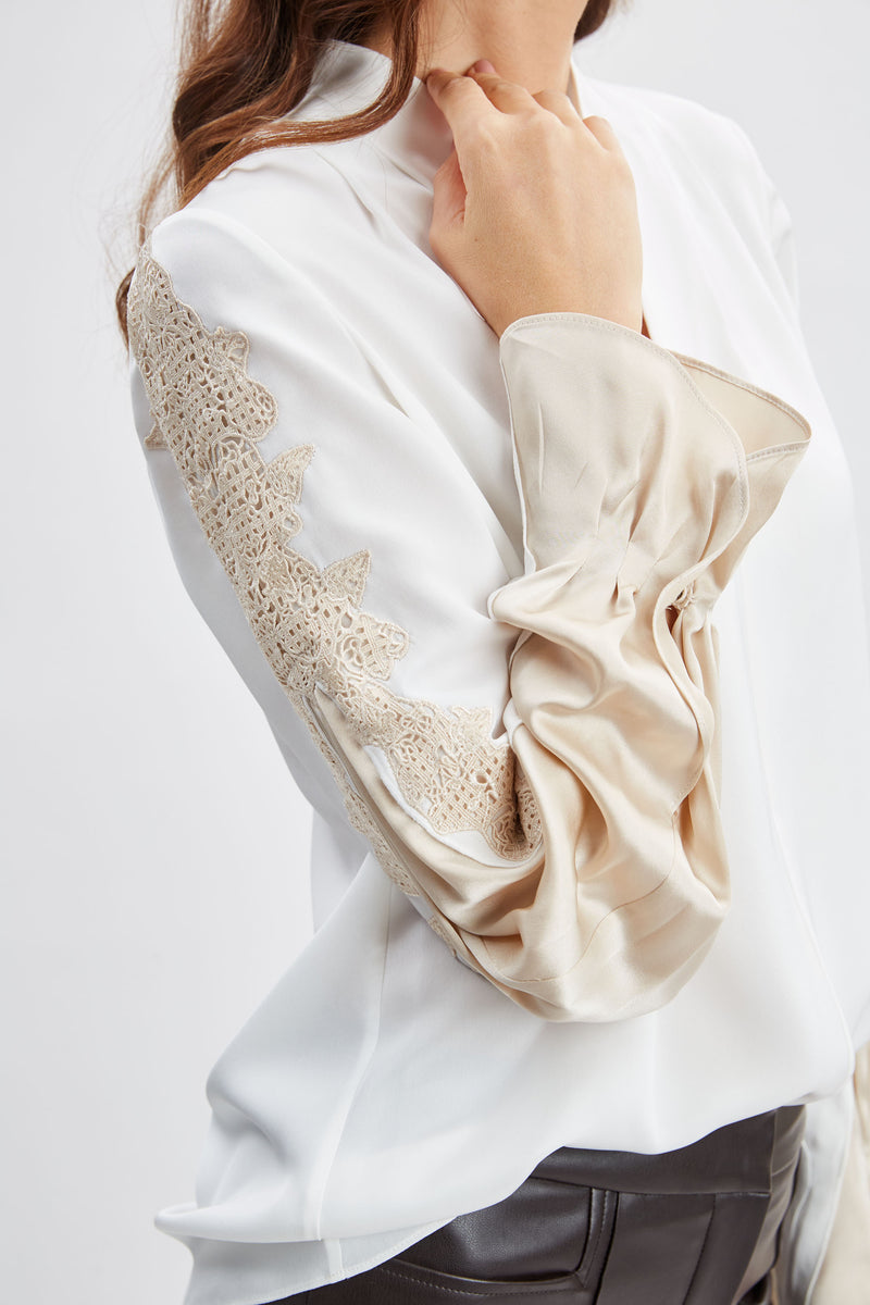 Lace Sleeve Silk Shirt