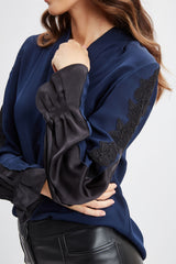 Lace Sleeve Silk Shirt