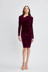 Asymmetric Ruched Velvet Dress