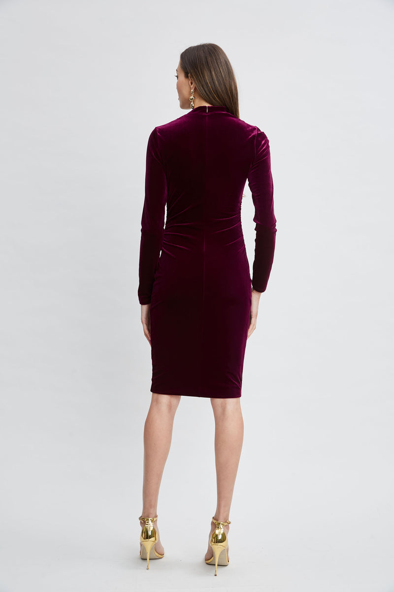 Asymmetric Ruched Velvet Dress