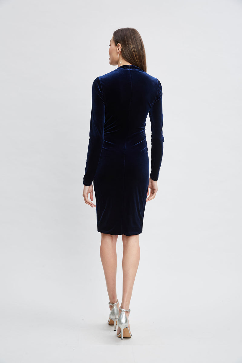 Asymmetric Ruched Velvet Dress