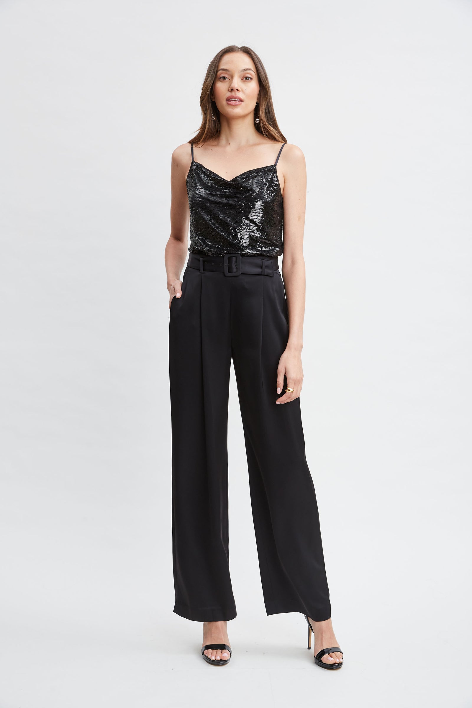 Belted Satin Pleated Pant – Elie Tahari