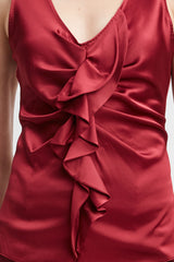 Silk Satin Sleeveless Ruffle Top