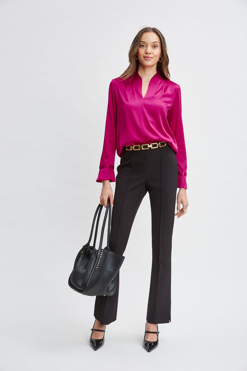 Silk Satin Contour Neck Shirt