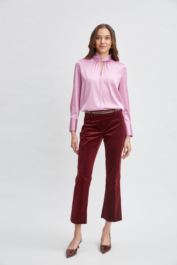 Silk Satin Twist Neck Shirt