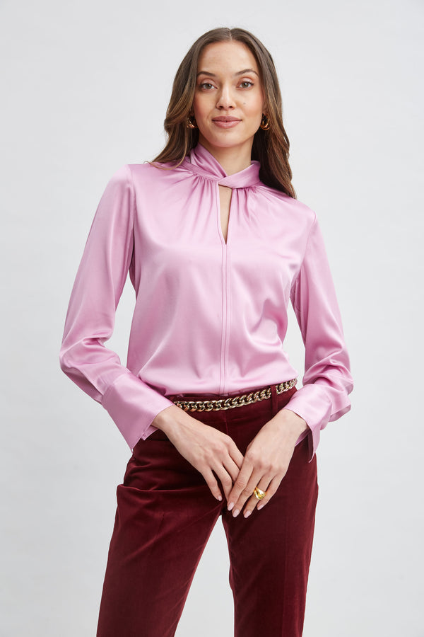 Silk Satin Twist Neck Shirt