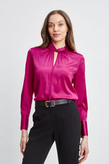 Silk Satin Twist Neck Shirt