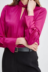 Silk Satin Twist Neck Shirt