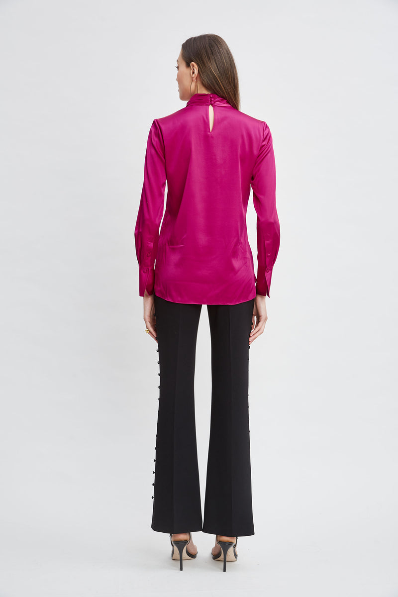 Silk Satin Twist Neck Shirt