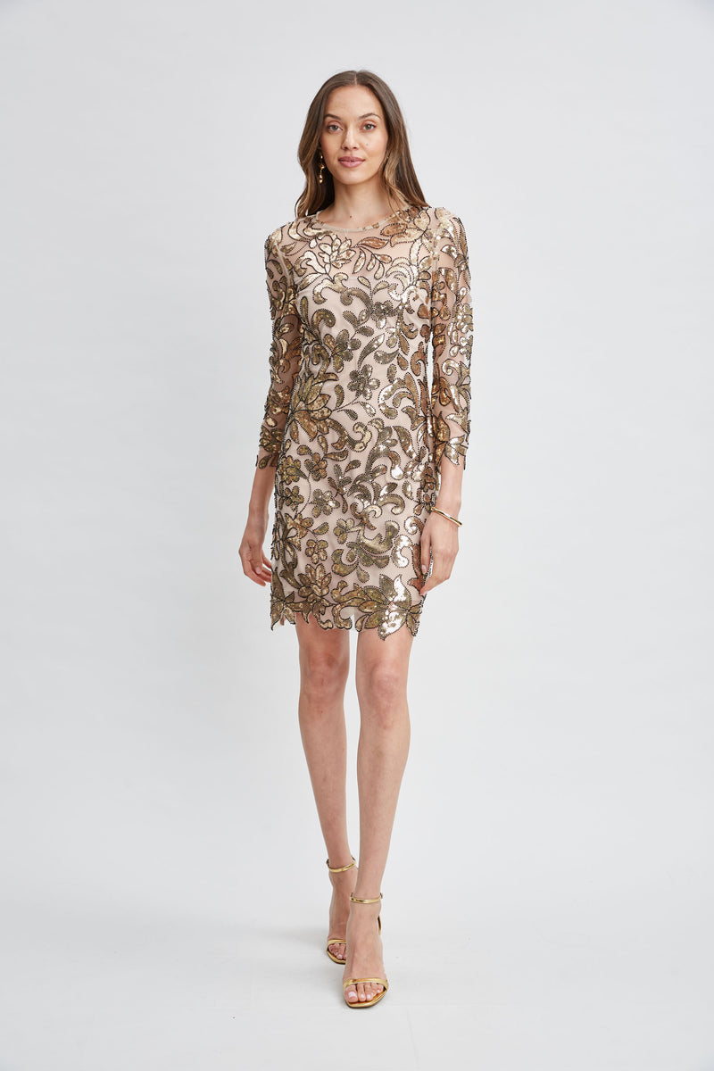 Floral Sequin Long Sleeve Dress