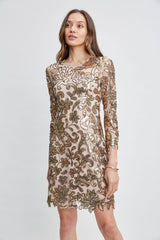 Floral Sequin Long Sleeve Dress