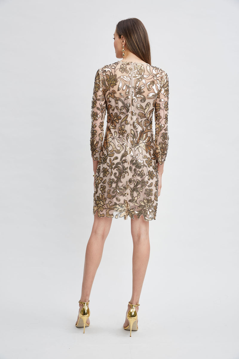 Floral Sequin Long Sleeve Dress