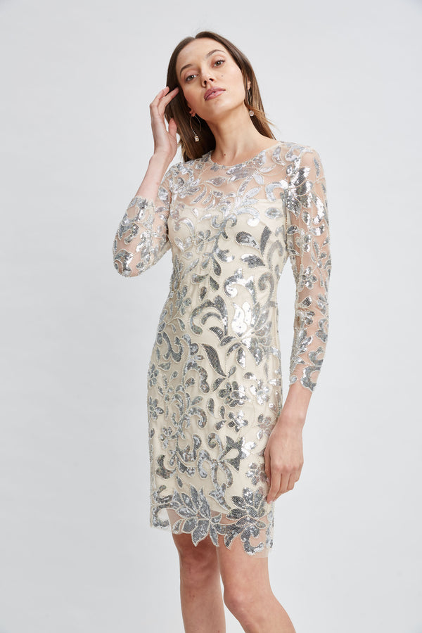 Floral Sequin Long Sleeve Dress