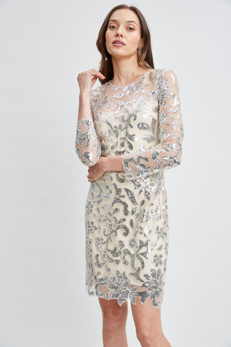 Floral Sequin Long Sleeve Dress