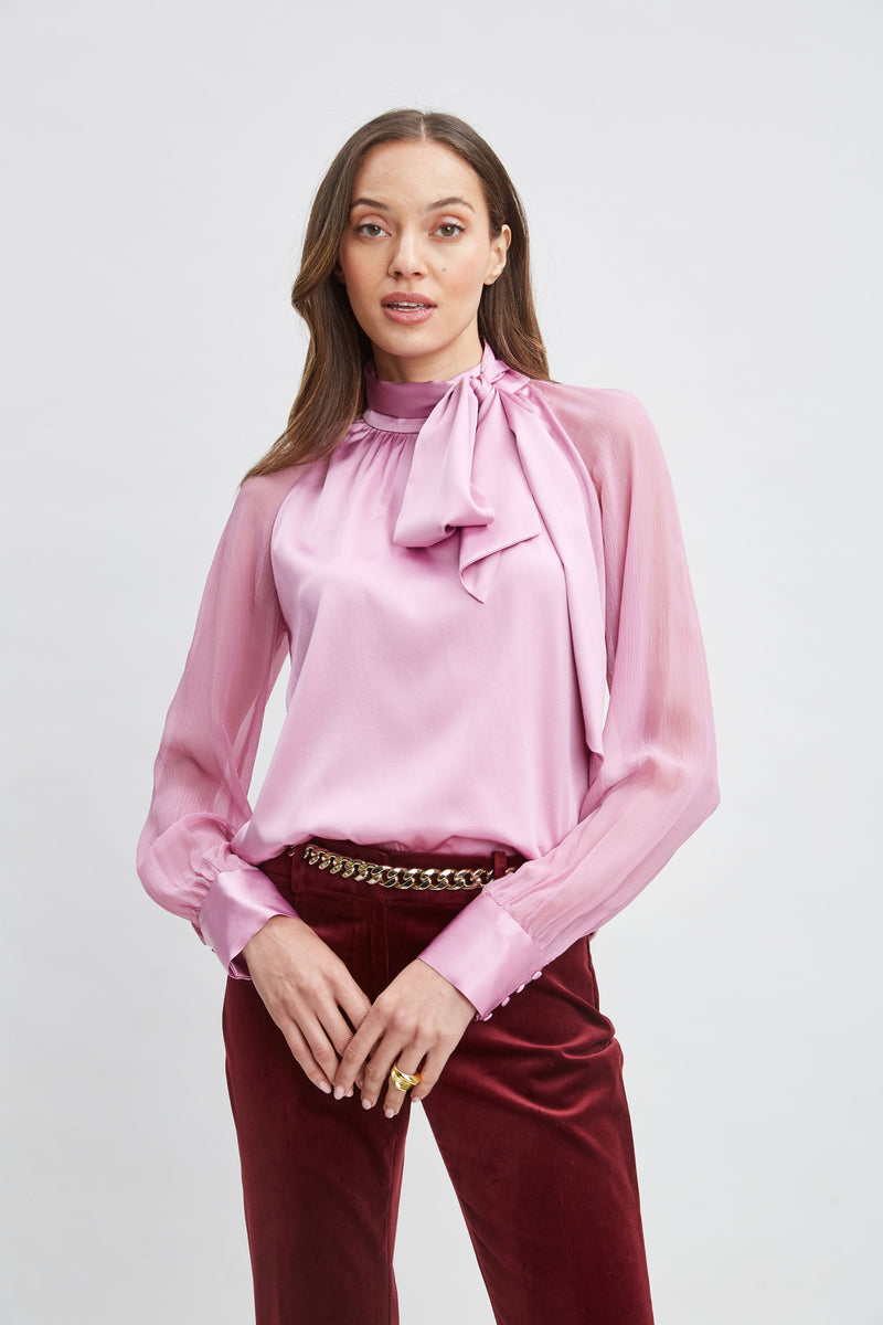 Silk Chiffon Sleeve Tie Shirt