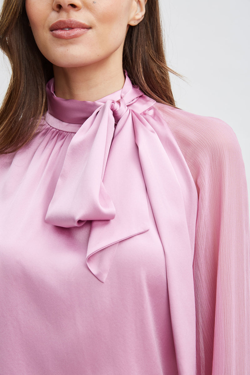 Silk Chiffon Sleeve Tie Shirt