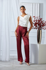 Belted Satin Pleated Pant