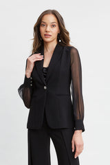 Chiffon Sleeve Jewel Button Blazer