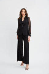 Chiffon Sleeve Jewel Button Blazer