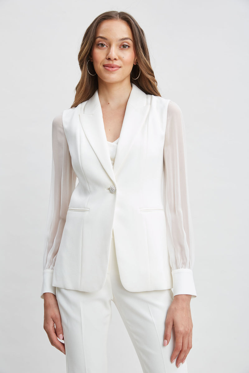 Chiffon Sleeve Jewel Button Blazer