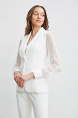 Chiffon Sleeve Jewel Button Blazer