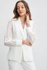 Chiffon Sleeve Jewel Button Blazer