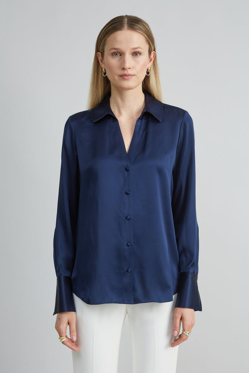 Silk Satin Button Down Shirt