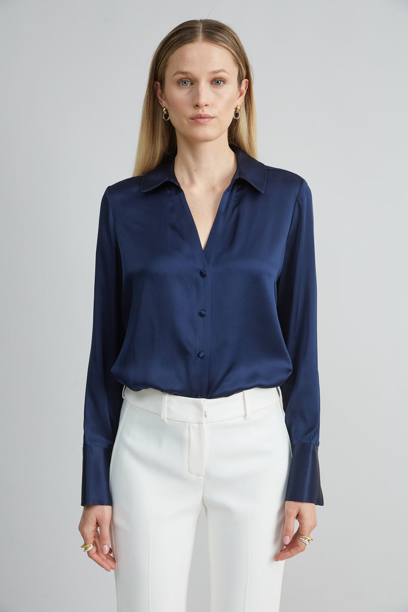 Silk Satin Button Down Shirt