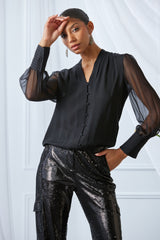 Silk Blouson Button Shirt