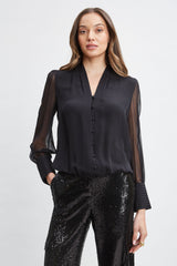 Silk Blouson Button Shirt